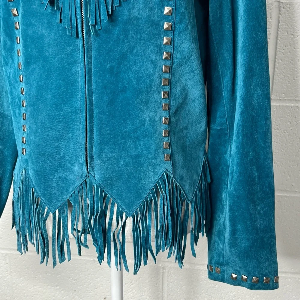 Vintage Saguro West Turquoise Teal Suede Western Jacket Size M - Picture 3 of 16